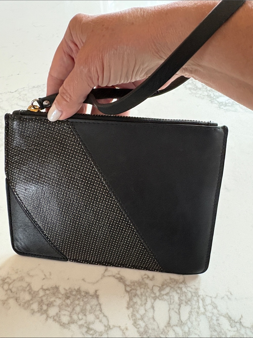 Chic Black and Gold Italian leather Wristlet Clutch